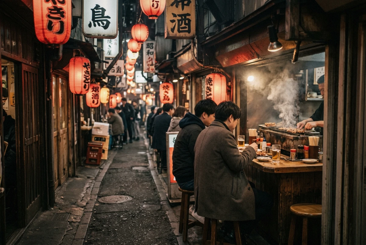 Lantern-lit yakitori alley in Shinjuku photographed on an evening Tokyo photoshoot